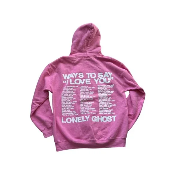 Lonely Ghost Pink Love Expression Hoodie With Unique Typography Design - Picture 2 of 4
